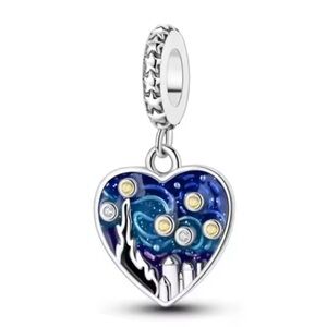 NWOT Celestial Heart Night Sky Dangle Charm Sterling Silver 925